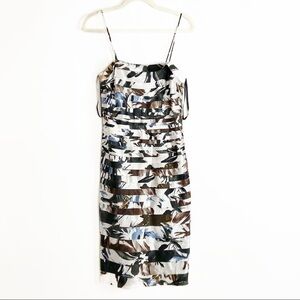 JS Collections Tiered Bandage Abstract Print Crepe Spaghetti Strap Sheath Dress